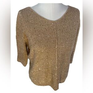 WDNY gold Sequin Sweater Short Sleeve Medium Holiday Festive cocktail party